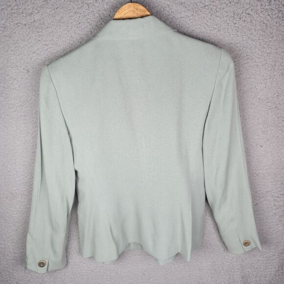 Rena Rowan Womens Silk Blazer Jacket 6P Green Double Breasted Classic Trendy - Picture 12 of 14
